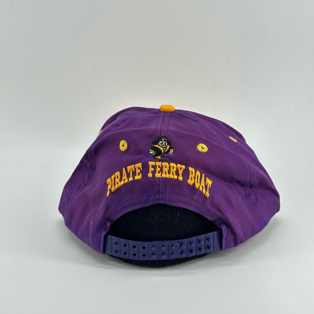 Vintage Cedar Island NC Snapback Hat Mens Purple M/V Ferry Pirate Script 90's - Picture 3 of 7